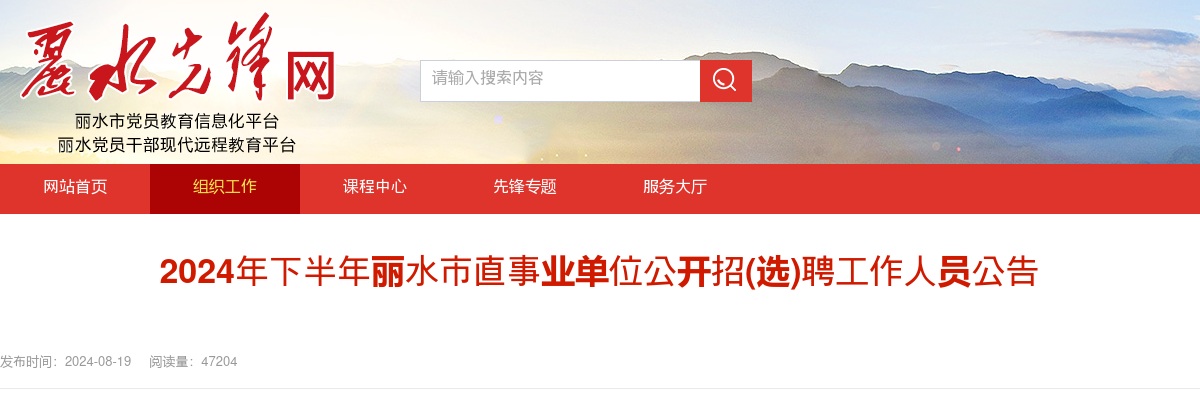 2024年浙江事业单位招聘公告-下半年丽水市直事业单位招(选)聘19人_统考 图片